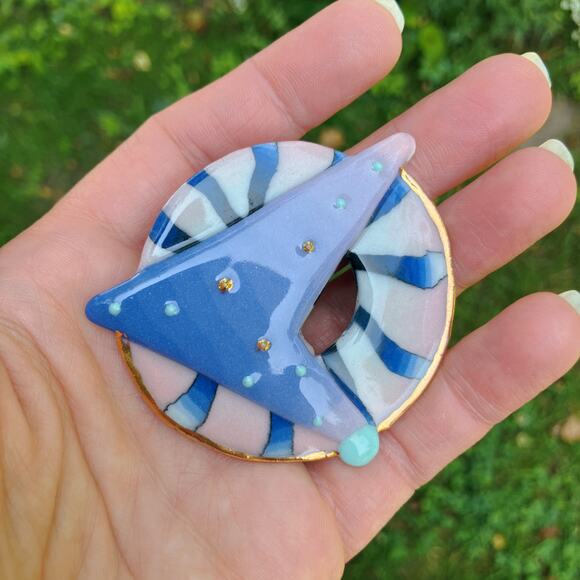 VTG 1980s Ceramic Enamel Geometric Postmodern Brooch Memphis Style - Picture 5 of 11